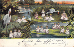 FANTAISIE - Bébés Au Marais - Cigogne  - Carte Postale Ancienne - Babies