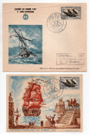 - 2 FDC JOURNÉE DU TIMBRE, LENS + PARIS 16.3.1957 - Le Messager Des Iles - - Dag Van De Postzegel