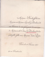 PARIS 1887 Mariage GOLDSCHMIDT Clara Et André PASTRE 1 Doc Famille BISCHOFFSHEIM - Décès