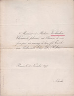 RENAIX RONSE Mariage 1873  Emile VERLINDEN Et Elise DE RODERE 1 Doc - Décès