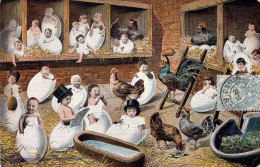 FANTAISIE - Bébés Dans Le Poulailler - Carte Postale Ancienne - Neonati