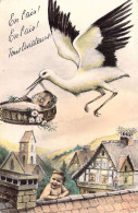 FANTAISIE - Bébés - Cigogne En Pleine Livraison - Carte Postale Ancienne - Bébés
