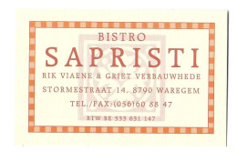Waregem Stormestraat Bistro Sapristi Visitekaartje Etiquette Htje - Cartes De Visite