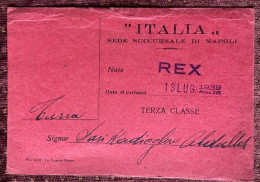 ITALIA, SEDE SUCCURSALE DI ,NAPOLI ,1939 ,TRAVEL EPHEMERA CARD TERZA CLASSE - Tourism Brochures