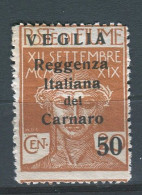 VEGLIA 1920 FRANCOBOLLI DI FIUME SOP.TI VEGLIA 50 SU 20 C. ** MNH - Arbe & Veglia