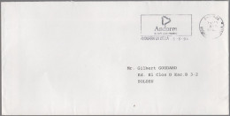 ANDORRA - ANDORRE - 1994 - Lettre En Franchise + Flamme - Viaggiata Da Andorra La Vella Per Soldeu - Lettres & Documents