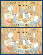 Guyana 1994 Easter Rabbit Gold & Silver IMPERF S/S SPECIMEN On Glossy Cardboard Or + Argent MNH** Rare - Lapins