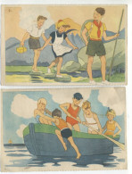 Lot De 2 CPA Illustration éditées Par Le Comité National Des Colonies De Vacances, Ciel Bleu 1937. Scouts Scoutisme - Pfadfinder-Bewegung