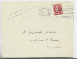 FRANCE MAZELIN 1FR SEUL LETTRE VERSAILLES 10.1.1946 + GRIFFE ELECTION PRUDHOMMALES - 1945-47 Ceres Of Mazelin