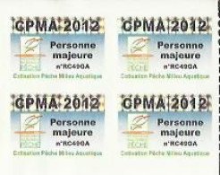 Taxe Piscicole ( CPMA ) Personne MAJEURE 2012 - Bloc De 4 Timbres Vierges - Fischerei
