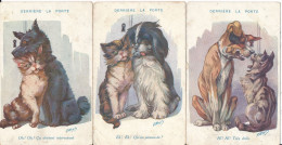 3 Cartes Illustrateur Signées Wuyts Chien Chat Derrière La Porte Oh Oh Eh Eh Hi Hi Publicité Aux Dos Chaussures Welcome - Wuyts