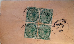BRITISH INDIA 1904 QV Block Of 4 X 1/2a FRANKING On 1/2a QV Stationery "Jaypore State" REGISTERED COVER, NICE CAN ON F&B - Jaipur