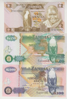 Zambia: 3 Banconote FDS - One Hundred Kwacha 1992, Twenty Kwacha 1992, Two Kwacha 1980. - Zambie