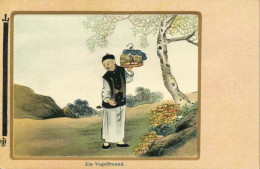 China, Native Chinese Man With Bird Cage (1900s) Embossed Art Postcard - Chine