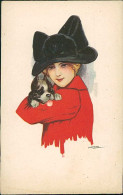 NANNI SIGNED 1910s  POSTCARD - YOUNG WOMAN & DOG - N.205/4 (4534) - Nanni