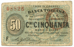 50 CENTESIMI BANCA TOSCANA DI ANTICIPAZIONI E SCONTO FIRENZE 24/04/1870 BB - Sonstige & Ohne Zuordnung