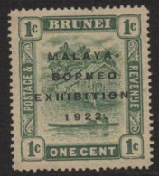 Brunei (33) 1922 Malaya-Borneo Exhibition. Ic. Green. Short 'N' Variety. Unused. Hinged. - Brunei (...-1984)