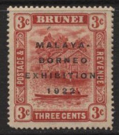 Brunei (38) 1922 Malaya-Borneo Exhibition. 3c. Scarlet. Short 'N' Variety. Unused. Hinged. - Brunei (...-1984)