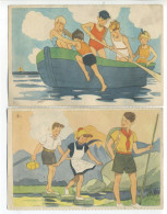Lot De 2 CPA Illustration éditées Par Le Comité National Des Colonies De Vacances, Ciel Bleu 1937. Scouts Scoutisme - Pfadfinder-Bewegung