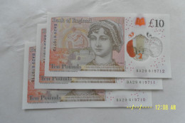 THREE Uncirculated , MINT, British £10 Notes, With Serial Numbers In Sequence. - 10 Pounds
