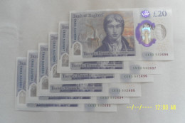 SIX Uncirculated , MINT, British £20 Notes, With Serial Numbers In Sequence. - 10 Pounds