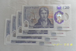 FOUR Uncirculated , MINT, British £20 Notes, With Serial Numbers In Sequence. - 10 Pounds