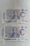 TWO Pairs Of Uncirculated , MINT, British £20 Notes, With Serial Numbers In Sequence. - 10 Ponden