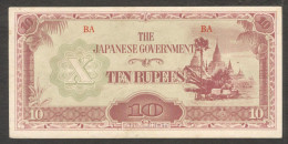 Japanese Occupation Burma Myanmar 10 Rupees 1942 UNC- - Myanmar