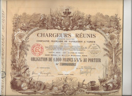CHARGEURS REUNIS -COMPAGNIE FRANCAISE DE NAVIGATION A VAPEUR -OBLIGATION ILLUSTREE DE 1000 FRS -5,5ù -1939 - Navegación