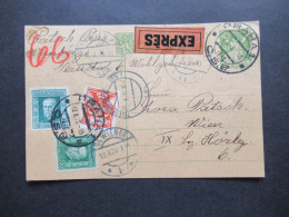 CSSR 1926 Ganzsache Mit 3x ZuF Prag - Wien Verwendung Als Rohrpost / Express Mit Stempel Telegrafenamt Wien 1 - Covers & Documents