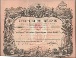 CHARGEURS REUNIS - COMPAGNIE FRANCAISE DE NAVIGATION A VAPEUR - CERTIFICAT D'OBLIGATION ILLUSTRE-4,5 % DE 1000 FRS  1939 - Navigation