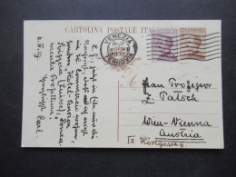 Italien 1927 Ganzsache Mit ZuF Stempel Venezia Ferrovia Nach Wien Gesendet! Hotel Pension Svizzera / Suisse - Interi Postali