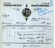 FACTURE.34.CETTE.SETE.PAPETERIE.IMPRIMERIE.LES FILS DE PAUL GABAREL 2 RUE HONORE EUZET - Imprenta & Papelería