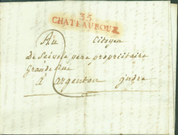 Indre Marque Postale Rouge 35 CHATEAUROUX Taxe Manuscrite 2 Du 8 Pluviose An XII - 1701-1800: Vorläufer XVIII