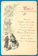 1898 MENU Ancien Illustré, Couple à La Fontaine, Rédigé à La Main (belle écriture) ** XIXe - Menus