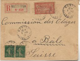 LETTRE RECOMMANDEE OBLITEREE CAD NANTES 1917 - DESTINATAIRE : COMMISSION DES OTAGES  A BALE -SUISSE - Guerre De 1914-18