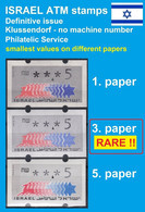 Israel ATM Klussendorf Definitive * No Machine # * Smallest Value Xxx5 MNH / Paper 1, 3 And 5 / Frama Automatenmarken - Frankeervignetten (Frama)