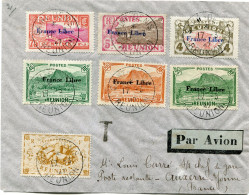 REUNION FRANCE LIBRE LETTRE PAR AVION DEPART SAINT-DENIS 17-3-47 REUNION TAXEE EN POSTE RESTANTE A L'ARRIVEE EN FRANCE - Covers & Documents