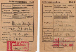 ALLEMAGNE Germany DDR 1967 1971 2 Reçus De Lettre Reco - Maschinenstempel (EMA)