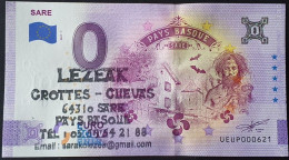 BILLETE 0 Euro Souvenir 0 € FRANCIA: UEUP 2021-1 SARE - PAYS BASQUE, Tampón Lezeak-Grottes-Cuevas - Andere & Zonder Classificatie