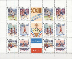 Cuba 1983, Olympic Games In Los Angeles, Volleyball, Basketball, Boxing, Fight, Sheetlet - Wrestling