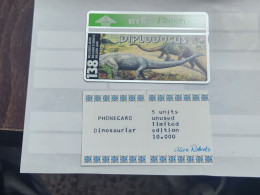 United Kingdom-(BTO-070)-Dinosaur Series-(J)Dilpodocus-(91)(5units)(402E08610)price Cataloge MINT-12.00£-1card Prepiad - BT Emissions Etrangères