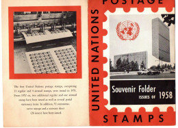 United Nations Postage Stamps Souvenir Folder Issues Of 1958 - Format : 21.5x14 Cm Soit 2 Pages Avec 10 Timbres - Autres & Non Classés