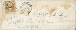 0009. LAC Affie Timbre N°9 Bistre-jaune "COIN De FEUILLE" - Càd Montigny S/Aube à "La Chaume" (CÔTE D'OR) - Avril 1854 - 1849-1876: Période Classique