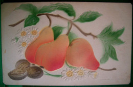 Cpa   Gaufrée Fruits POIRES NOIX , Fleurs MARGUERITES , 1907 , Embossed PEARS & NUTS  OLD PC - Piante Medicinali