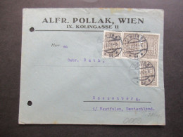 Österreich 1922 Kornähre Nr.378 (4) MeF Umschlag Alfr. Pollak, Wien Nach Sassenberg I. Westfalen Gesendet - Covers & Documents