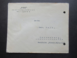 Österreich 1922 Nr.377 (5) MeF 5er Streifen Umschlag Fox Ein U. Ausfuhrgesellschaft Nach Sassenberg Westfalen Gesendet - Briefe U. Dokumente