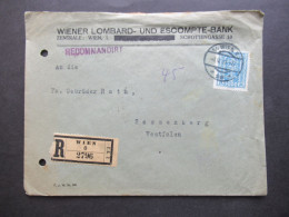 Österreich 1924 Nr.396 EF Mit Perfin Firmenlochung Umschlag Wiener Lombard U. Escompte Bank Einschreiben Wien - Sassenbe - Covers & Documents