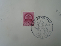 ZA451.33 Hungary -Nagykároly Visszatért -Commemorative Postmark 1940 - Marcophilie