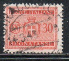 ITALIA REGNO LUOGOTENENZA 1945 POSTAGE DUE SEGNATASSE TAXES TASSE NO WATERMARK SENZA FILIGRANA CENT. 30c USATO USED - Taxe